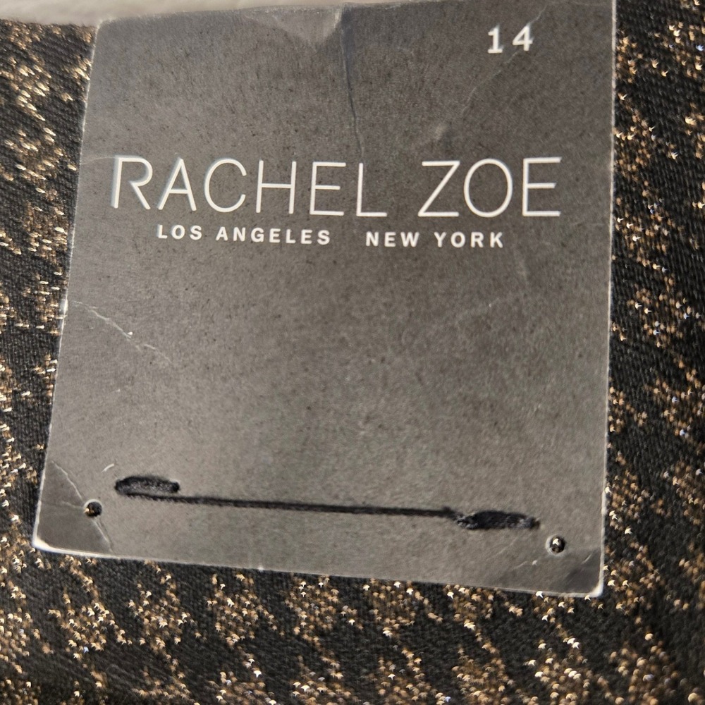 Rachel Zoe Womens Metallic Gold Black Houndstooth Slim Trousers Pants Size 14 - Picture 5 of 8